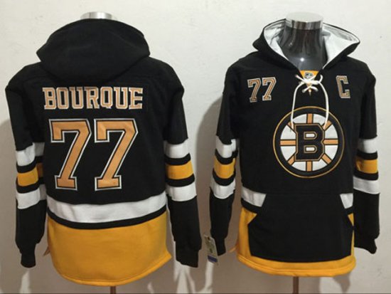 Boston Bruins #77 Ray Bourque Black One Front Pocket Hoodie Jersey
