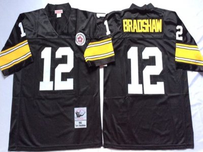 Pittsburgh Steelers #12 Terry Bradshaw 1975 Throwback Black Jersey