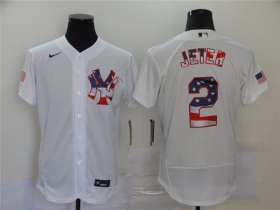 New York Yankees #2 Derek Jeter White USA Flag Fashion 2020 Flex Base Jersey