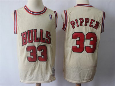 Chicago Bulls #33 Scottie Pippen Cream Hardwood Classics Jersey