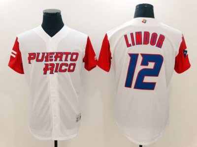 Puerto Rico #12 Francisco Lindor White 2017 World MLB Classic Jersey