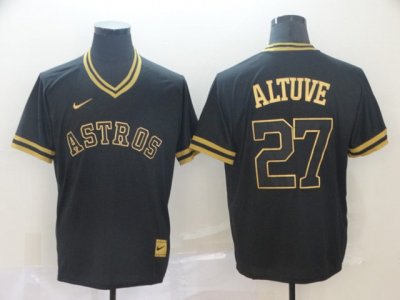 Houston Astros #27 Jose Altuve Black Gold Cooperstown Collection Legend V Neck Jersey