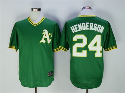 Oakland Athletics #24 Rickey Henderson Throwback Green Jersey