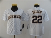 Youth Milwaukee Brewers #22 Christian Yelich White Stripe Cool Base Jersey