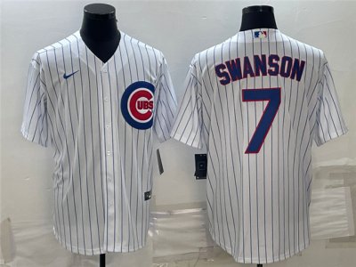 Chicago Cubs #7 Dansby Swanson White Cool Base Jersey
