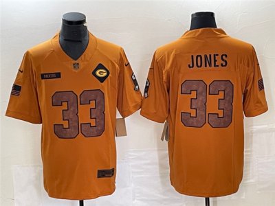 Green Bay Packers #33 Aaron Jones 2023 Brown Salute To Service Limited Jersey