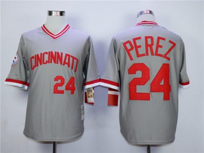 Cincinnati Reds #24 Tony Perez 1976 Throwback Grey Jersey