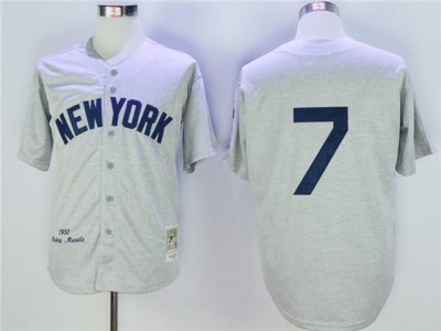 New York Yankees #7 Mickey Mantle Throwback 1952 Road Gray Jersey