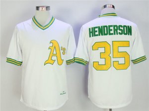 Oakland Athletics #35 Rickey Henderson 1979 Throwback White Jersey