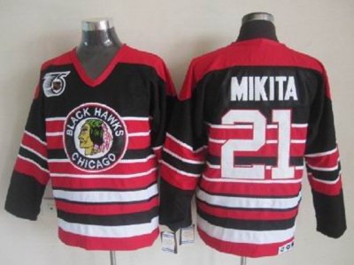 Chicago Blackhawks #21 Stan Mikita 1940's CCM Vintage Black Jersey