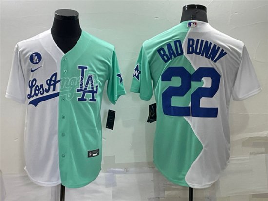 Los Angeles Dodgers #22 Bad Bunny White Green 2022 MLB All-Star Split Jersey