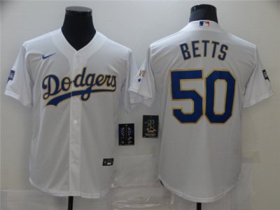 Los Angeles Dodgers #50 Mookie Betts White 2021 Gold Program Cool Base Jersey