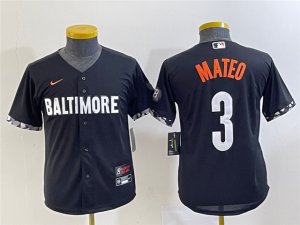 Youth Baltimore Orioles #3 Jorge Mateo Black 2023 City Connect Jersey