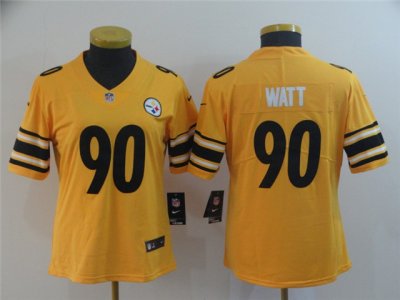 Women's Pittsburgh Steelers #90 T.J. Watt Gold Inverted Limited Jersey