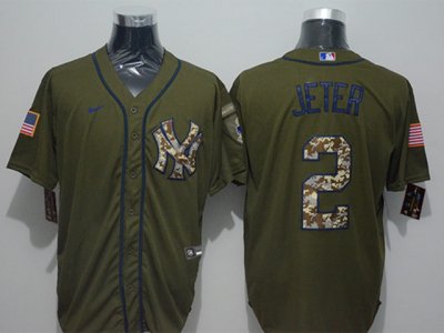 New York Yankees #2 Derek Jeter Army Green Cool Base Jersey