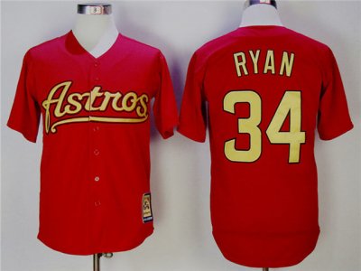 Houston Astros #34 Nolan Ryan Red Gold Cooperstown Collection Jersey