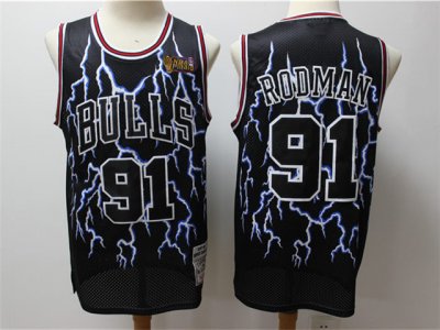 Chicago Bulls #91 Dennis Rodman Black Lighting Hardwood Classics Jersey