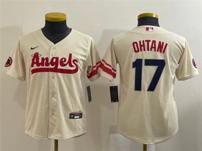 Youth Los Angeles Angels #17 Shohei Ohtani Cream 2022 City Connect Cool Base Jersey