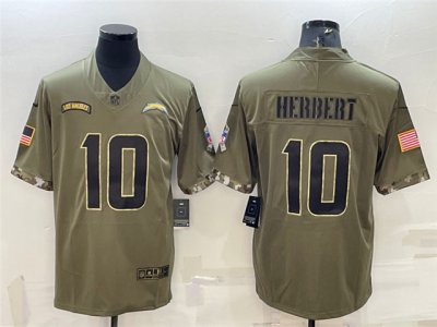Los Angeles Chargers #10 Justin Herbert 2022 Olive Salute To Service Limited Jersey