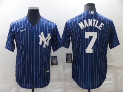 New York Yankees #7 Mickey Mantle Blue Pinstripe Cool Base Jersey