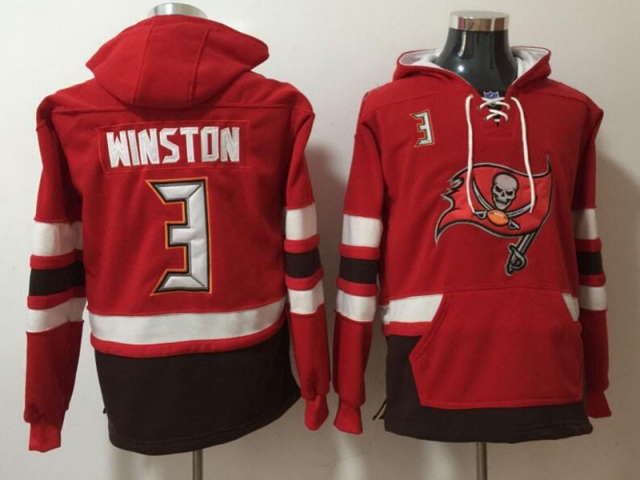 Tampa Bay Buccaneers #3 Jameis Winston Red Pocket Pullover Hoodie - Click Image to Close