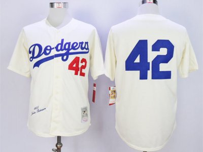 Los Angeles Dodgers #42 Jackie Robinson 1955 Throwback Cream Jersey