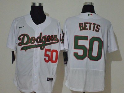Los Angeles Dodgers #50 Mookie Betts White Green Name&number Flex Base Jersey
