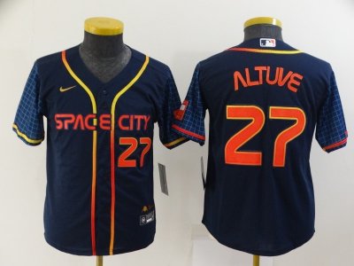 Youth Houston Astros #27 Jose Altuve 2022 Navy City Connect Cool Base Jersey