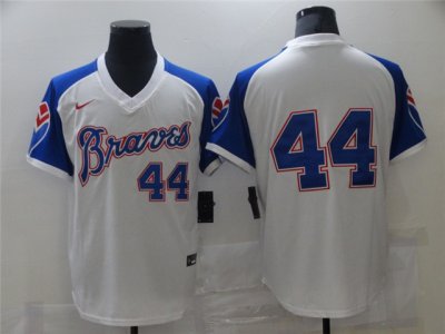 Atlanta Braves #44 Hank Aaron Vintage White Jersey