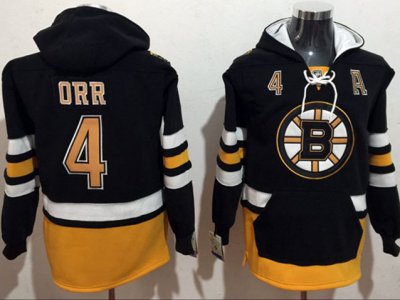Boston Bruins #4 Bobby Orr Black One Front Pocket Hoodie Jersey