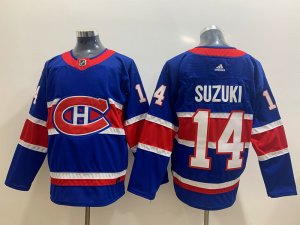Montreal Canadiens #14 Nick Suzuki Blue 2021 Reverse Retro Jersey