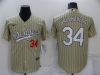 Los Angeles Dodgers #34 Fernando Valenzuela Gold Pinstripe Cool Base Jersey