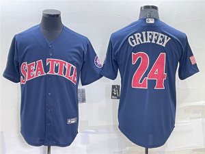 Seattle Mariners #24 Ken Griffey Jr. Navy Stars & Stripes Fashion Independence Day Jersey