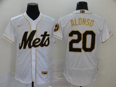 New York Mets #20 Pete Alonso White Gold Flex Base Jersey