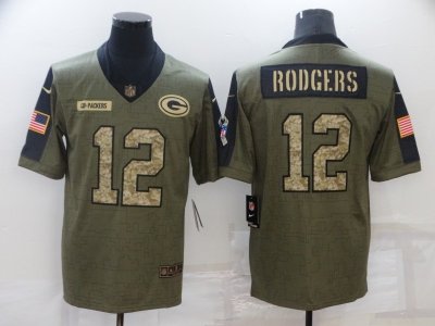 Green Bay Packers #12 Aaron Rodgers 2021 Olive Camo Salute To Service Limited Jersey