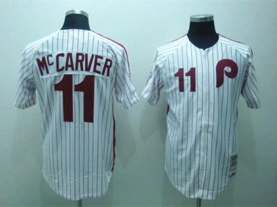 Philadelphia Phillies #11 Tim McCarver 1976 Throwback White Stripe Jersey