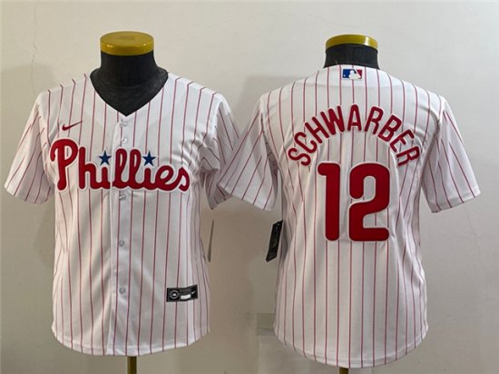 Youth Philadelphia Phillies #12 Kyle Schwarber White Cool Base Jersey