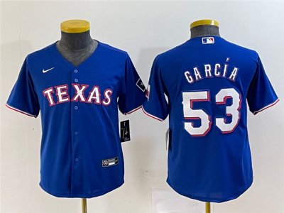 Youth Texas Rangers #53 Adolis Garcia Royal Blue Cool Base Jersey