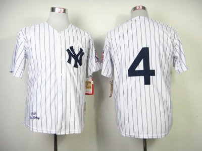 New York Yankees #4 Lou Gehrig White Pinstripe Throwback Jersey