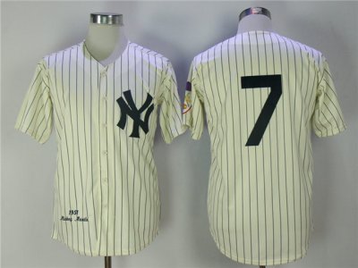 New York Yankees #7 Mickey Mantle 1951 Cream Throwback Jersey