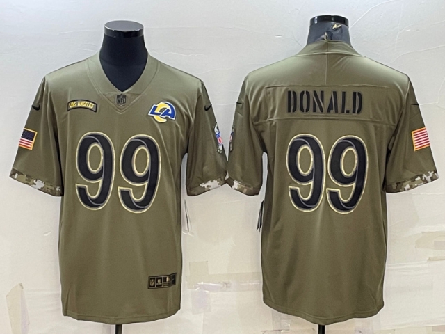 Los Angeles Rams #99 Aaron Donald 2022 Olive Salute To Service Limited Jersey - Click Image to Close