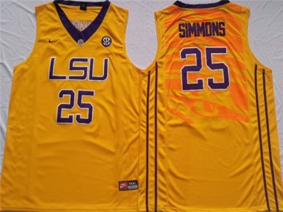 NCAA LSU Tigers #25 Ben Simmons Yellow College Basketball Jersey