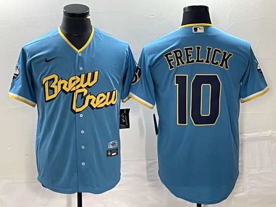 Milwaukee Brewers #10 Sal Frelick Powder Blue 2022 City Connect Cool Base Jersey