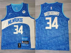 Milwaukee Bucks #34 Giannis Antetokounmpo 2023-24 Blue City Edition Swingman Jersey