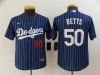 Youth Los Angeles Dodgers #50 Mookie Betts Blue Pinstripe Cool Base Jersey