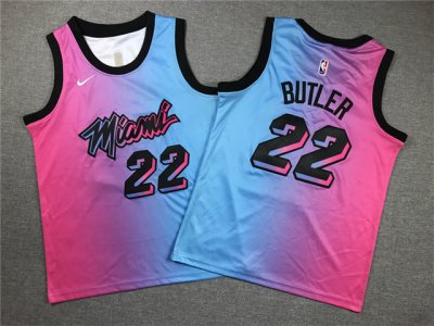 Youth Miami Heat #22 Jimmy Butler Pink/Blue City Edition Swingman Jersey