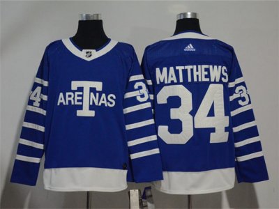 Toronto Maple Leafs #34 Auston Matthews Blue 1918 Arenas Throwback Jersey