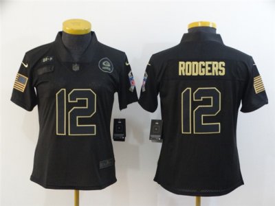 Women's Green Bay Packers #12 Aaron Rodgers 2020 Black Salute To Service Limited Jersey