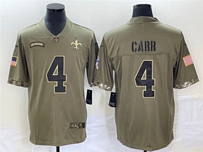 New Orleans Saints #4 Derek Carr 2022 Olive Salute To Service Limited Jersey