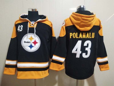 Pittsburgh Steelers #43 Troy Polamalu Black Pullover Hoodie Jersey